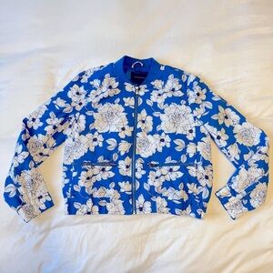 Banana Republic Blue Floral Zip-Up Bomber Jacket